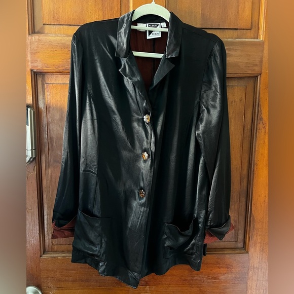 Vintage Albert & Pearl Black Satin Pantsuit 80s 90s Two Piece Lounge Set Pajama - Picture 5 of 13